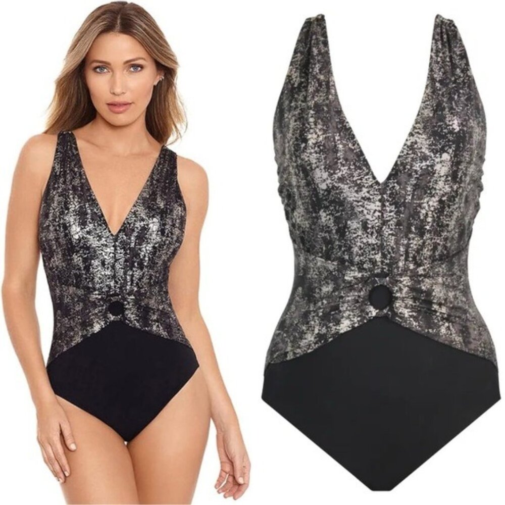 NWT Amoressa Into The Mystic Siddhartha One Piece 6 Black Metallic Sculpt Smooth